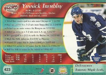 1998-99 Pacific #423 Yannick Tremblay Back