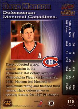 1998-99 Pacific Paramount #115 Dave Manson Back