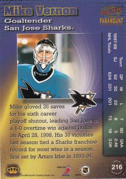 1998-99 Pacific Paramount #216 Mike Vernon Back