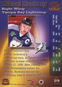 1998-99 Pacific Paramount #219 Mikael Renberg Back