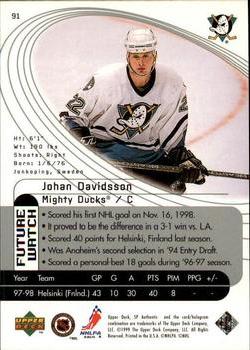 1998-99 SP Authentic #91 Johan Davidsson Back