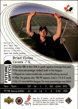 1998-99 SP Authentic #114 Brian Finley Back