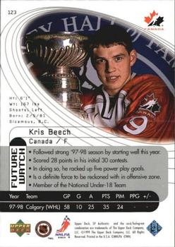 1998-99 SP Authentic #123 Kris Beech Back