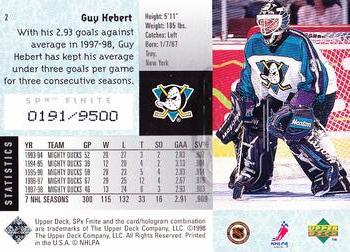 1998-99 SPx Finite #2 Guy Hebert Back