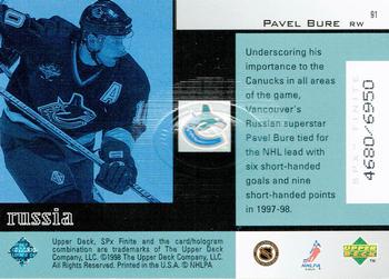 1998-99 SPx Finite #91 Pavel Bure Back