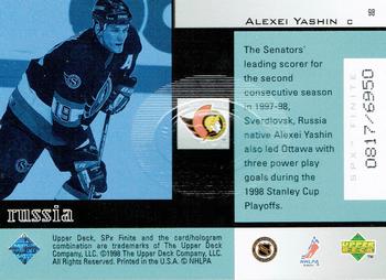 1998-99 SPx Finite #98 Alexei Yashin Back