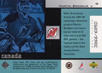 1998-99 SPx Finite #105 Martin Brodeur Back