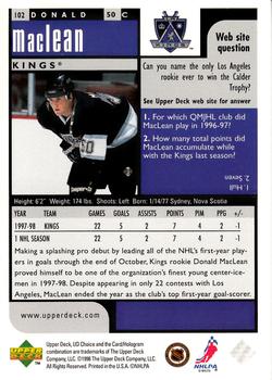 1998-99 UD Choice #102 Donald MacLean Back