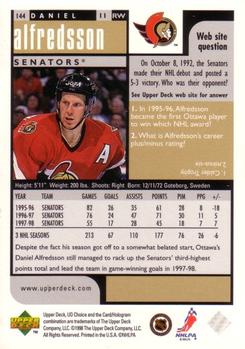 1998-99 UD Choice #144 Daniel Alfredsson Back