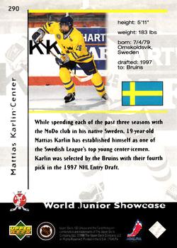 1998-99 UD Choice #290 Mattias Karlin Back