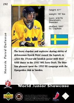 1998-99 UD Choice #292 Henrik Petre Back