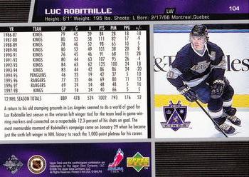 1998-99 Upper Deck #104 Luc Robitaille Back