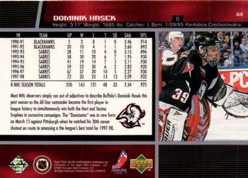 1998-99 Upper Deck #44 Dominik Hasek Back