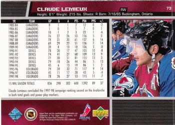 1998-99 Upper Deck #73 Claude Lemieux Back