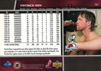 1998-99 Upper Deck #74 Patrick Roy Back