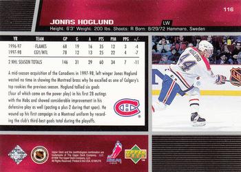 1998-99 Upper Deck #116 Jonas Hoglund Back