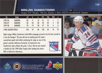1998-99 Upper Deck #136 Niklas Sundstrom Back
