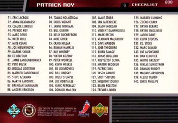 1998-99 Upper Deck #208 Patrick Roy Back