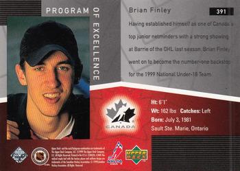 1998-99 Upper Deck #391 Brian Finley Back