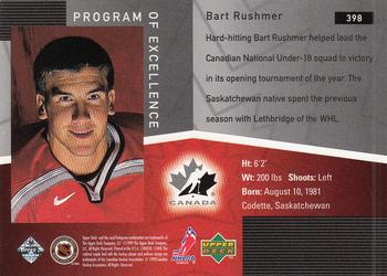 1998-99 Upper Deck #398 Bart Rushmer Back