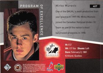 1998-99 Upper Deck #407 Mirko Murovic Back