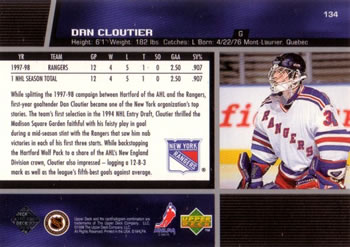 1998-99 Upper Deck #134 Dan Cloutier Back