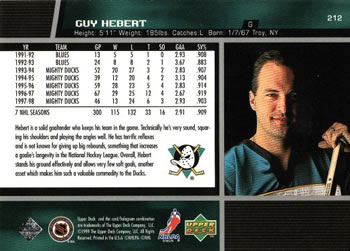 1998-99 Upper Deck #212 Guy Hebert Back