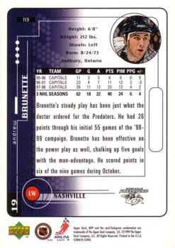 1998-99 Upper Deck MVP #113 Andrew Brunette Back