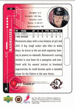 1998-99 Upper Deck MVP #23 Erik Rasmussen Back