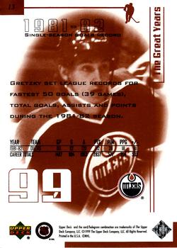 1999 Upper Deck Wayne Gretzky Living Legend #13 Wayne Gretzky (1981-82) Back