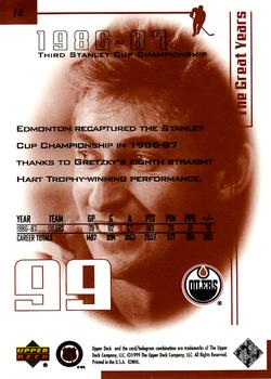 1999 Upper Deck Wayne Gretzky Living Legend #18 Wayne Gretzky (1986-87) Back