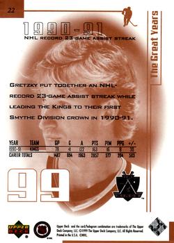 1999 Upper Deck Wayne Gretzky Living Legend #22 Wayne Gretzky (1990-91) Back