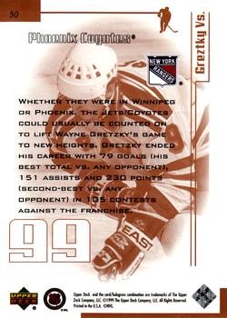 1999 Upper Deck Wayne Gretzky Living Legend #50 Wayne Gretzky (vs Phoenix) Back