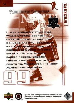 1999 Upper Deck Wayne Gretzky Living Legend #56 Wayne Gretzky (vs Vancouver) Back