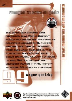 1999 Upper Deck Wayne Gretzky Living Legend #80 Wayne Gretzky (Youngest to score 50 in 79-80) Back