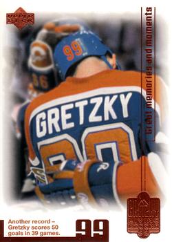 1999 Upper Deck Wayne Gretzky Living Legend #82 Wayne Gretzky (Scores 50 goals in 39 games) Front