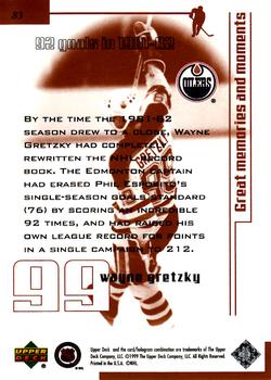 1999 Upper Deck Wayne Gretzky Living Legend #83 Wayne Gretzky (92 goal season) Back