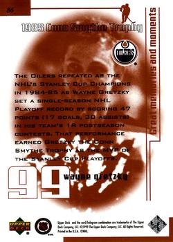 1999 Upper Deck Wayne Gretzky Living Legend #86 Wayne Gretzky (1st Conn Smythe, 2nd Cup) Back