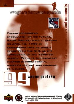 1999 Upper Deck Wayne Gretzky Living Legend #96 Wayne Gretzky (Announces Retirement) Back