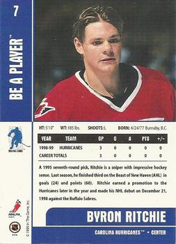 1999-00 Be a Player Memorabilia #7 Byron Ritchie Back