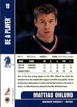 1999-00 Be a Player Memorabilia #19 Mattias Ohlund Back