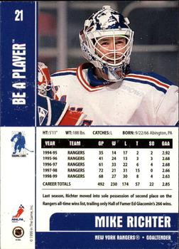 1999-00 Be a Player Memorabilia #21 Mike Richter Back