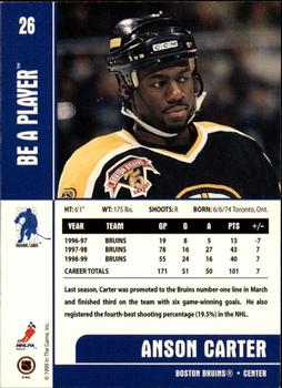 1999-00 Be a Player Memorabilia #26 Anson Carter Back