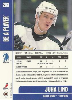 1999-00 Be a Player Memorabilia #203 Juha Lind Back