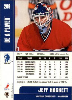 1999-00 Be a Player Memorabilia #209 Jeff Hackett Back