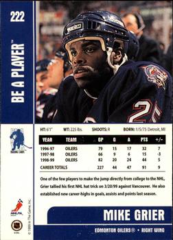 1999-00 Be a Player Memorabilia #222 Mike Grier Back