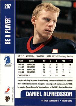 1999-00 Be a Player Memorabilia #287 Daniel Alfredsson Back