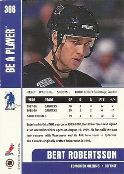 1999-00 Be a Player Memorabilia #386 Bert Robertsson Back