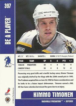 1999-00 Be a Player Memorabilia #397 Kimmo Timonen Back