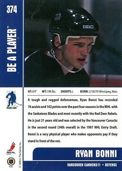 1999-00 Be a Player Memorabilia #374 Ryan Bonni Back